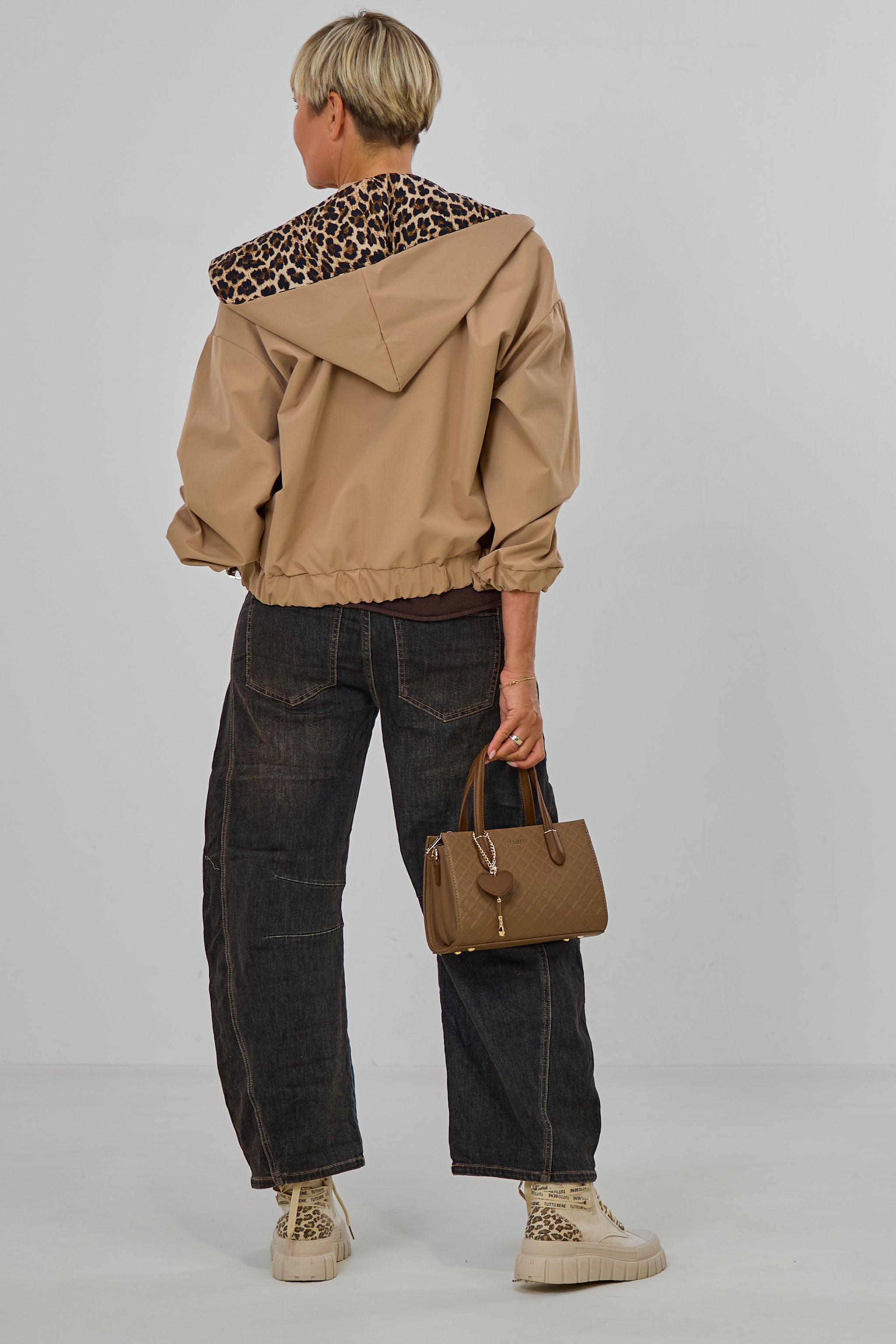 Blouson mit abnehmbarer Leo-Kapuze, taupe