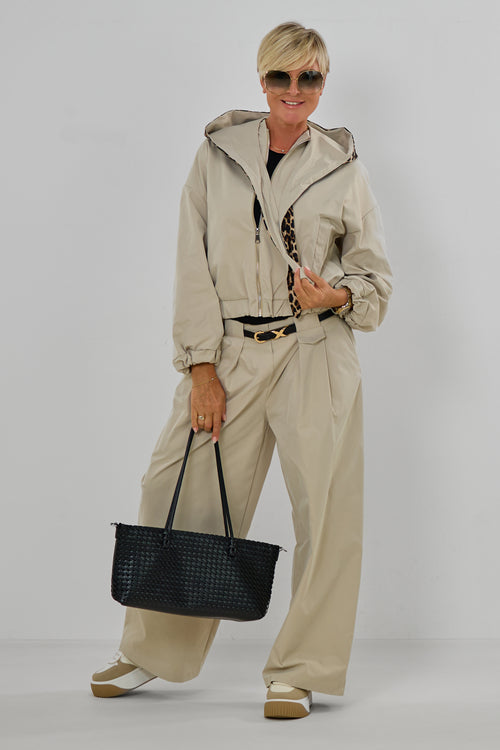 Blouson mit abnehmbarer Leo-Kapuze, beige