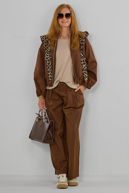 Blouson mit abnehmbarer Leo-Kapuze, braun