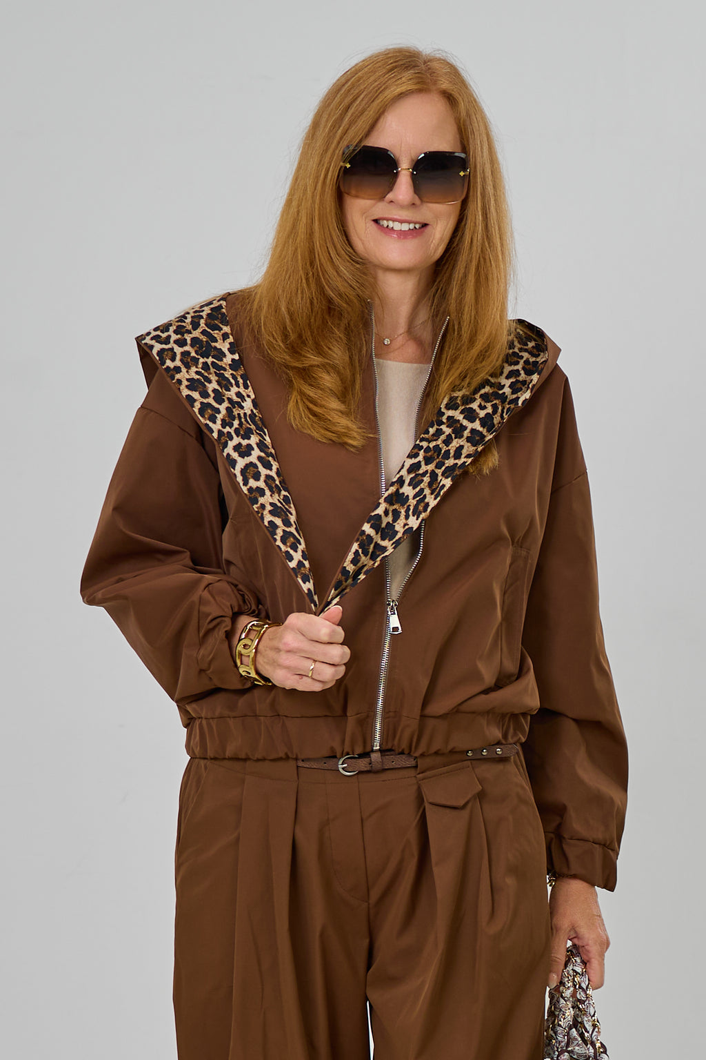 Blouson mit abnehmbarer Leo-Kapuze, braun