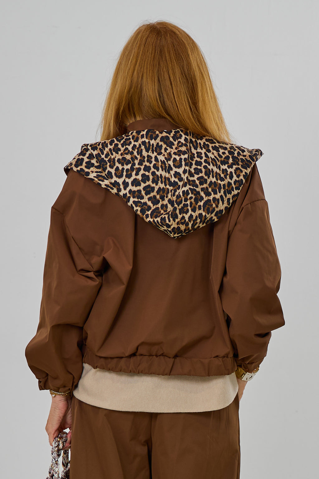 Blouson mit abnehmbarer Leo-Kapuze, braun