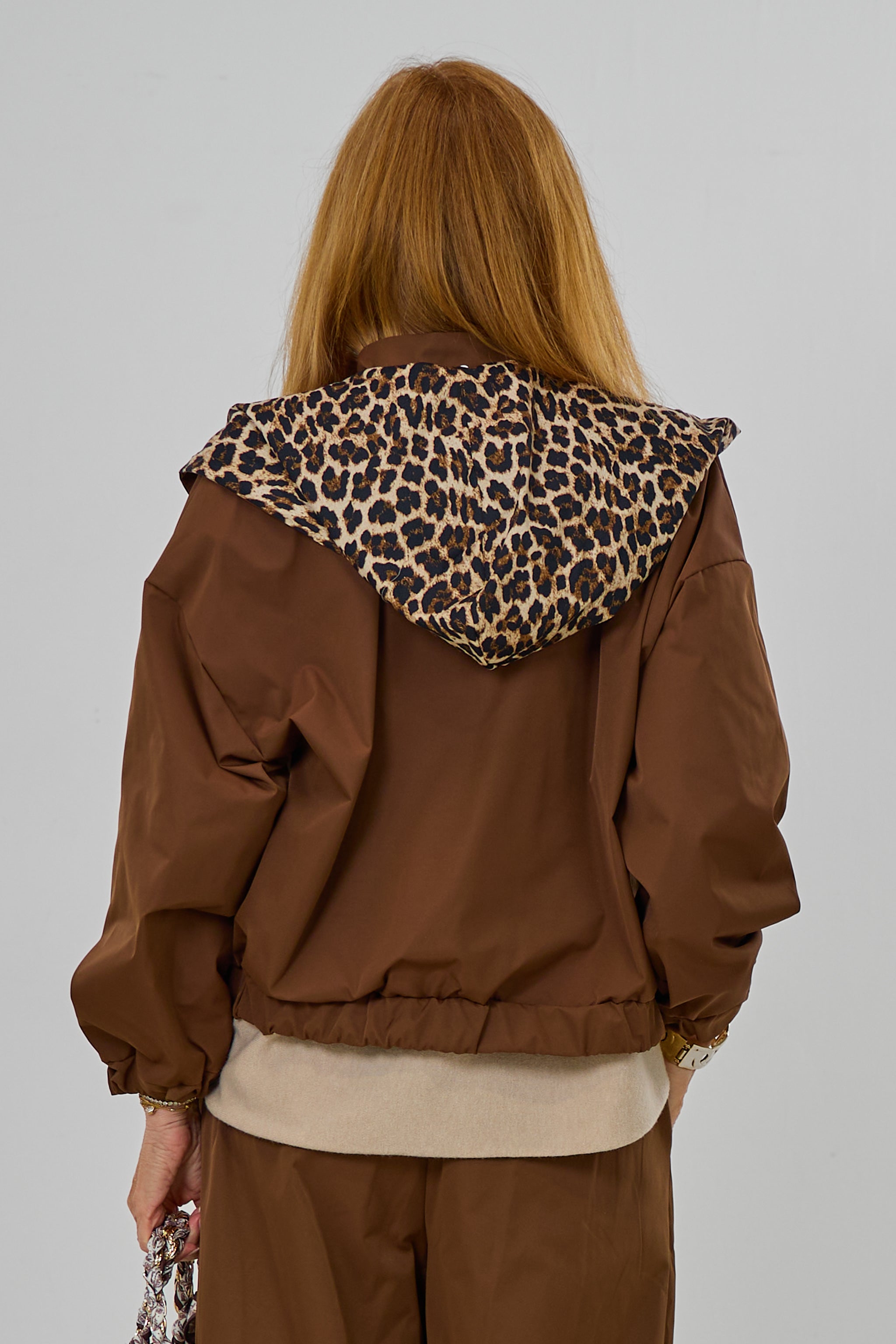 Blouson mit abnehmbarer Leo-Kapuze, braun