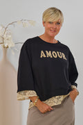 Sweaty mit AMOUR Flock und Spitze, schwarz