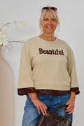 Sweaty mit BEAUTIFUL Flock und Spitze, beige