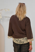 Sweaty mit AMOUR Flock und Spitze, braun