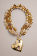 Perlenkette mit großem Herz, natur-gold