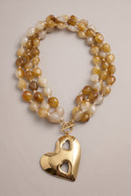 Perlenkette mit großem Herz, natur-gold