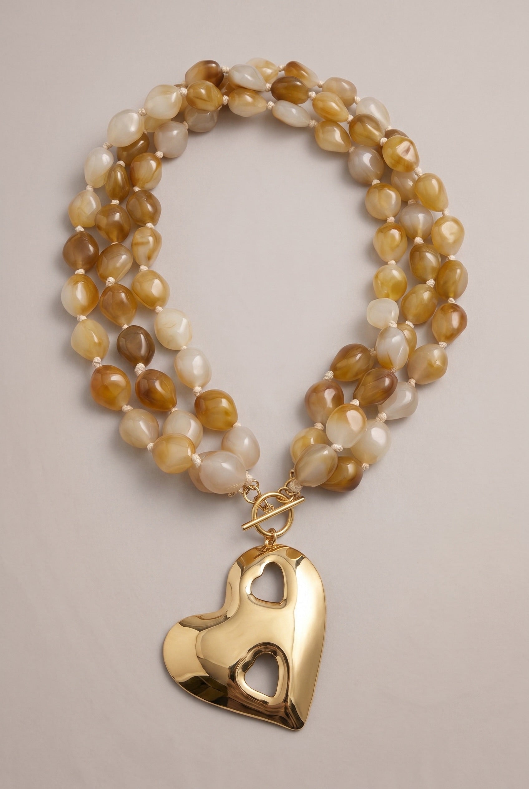 Perlenkette mit großem Herz, natur-gold