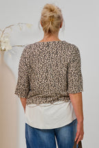 Leo Cut-Out Shirt UPSTATE, leo-beige-weiß