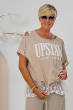 Cut-Out T-Shirt UPSTATE, beige-weiß