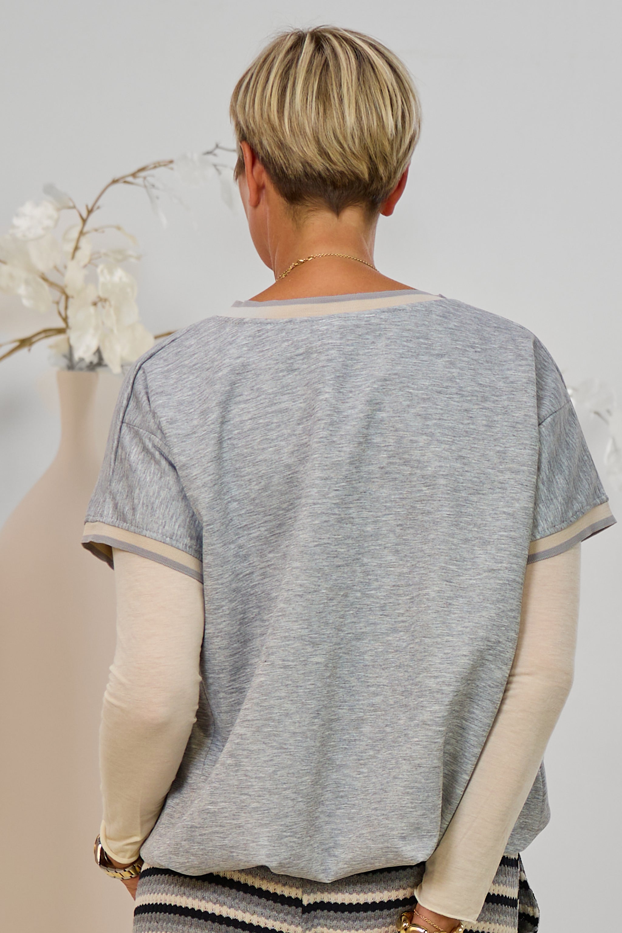 kurzarm Shirt im Balloon-Style, grau-meliert
