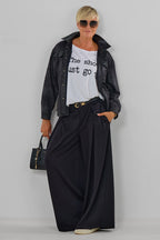 Hemdbluse in Waschleder-Optik, schwarz