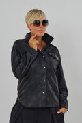 Hemdbluse in Waschleder-Optik, schwarz
