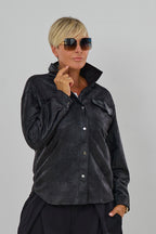 Hemdbluse in Waschleder-Optik, schwarz