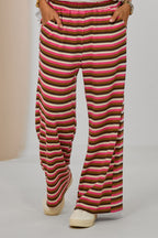 Strickhose - geringelt, pink-braun-ecru