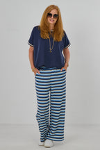 Strickhose - geringelt, blau-schwarz-ecru