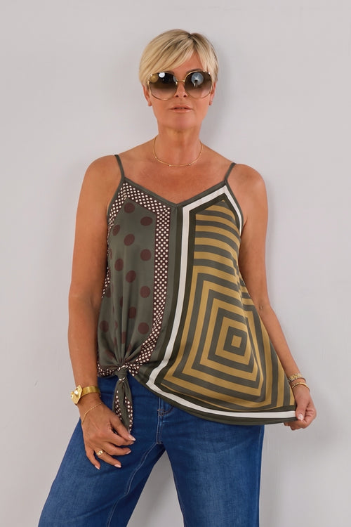ausgestelltes Top im Muster-Mix, khaki-braun
