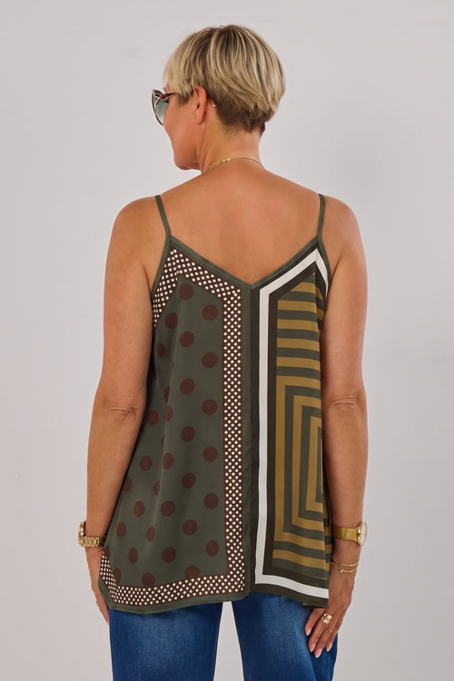 ausgestelltes Top im Muster-Mix, khaki-braun