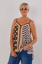 ausgestelltes Top im Muster-Mix, braun-creme
