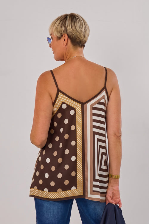 ausgestelltes Top im Muster-Mix, braun-creme