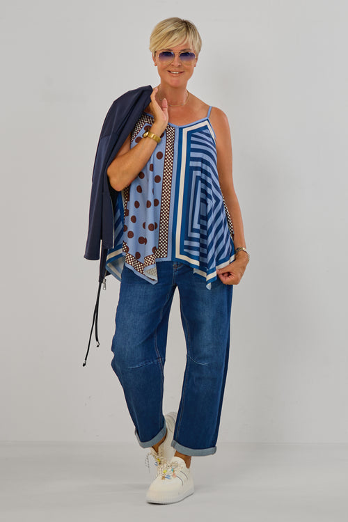 ausgestelltes Top im Muster-Mix, blau-braun