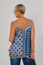 ausgestelltes Top im Muster-Mix, blau-braun