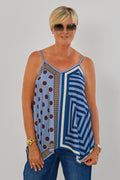 ausgestelltes Top im Muster-Mix, blau-braun