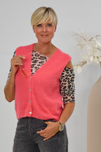 flauschige Strickweste, koralle