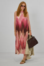 Langes Plissée-Neckholder-Kleid, alltrosa-braun