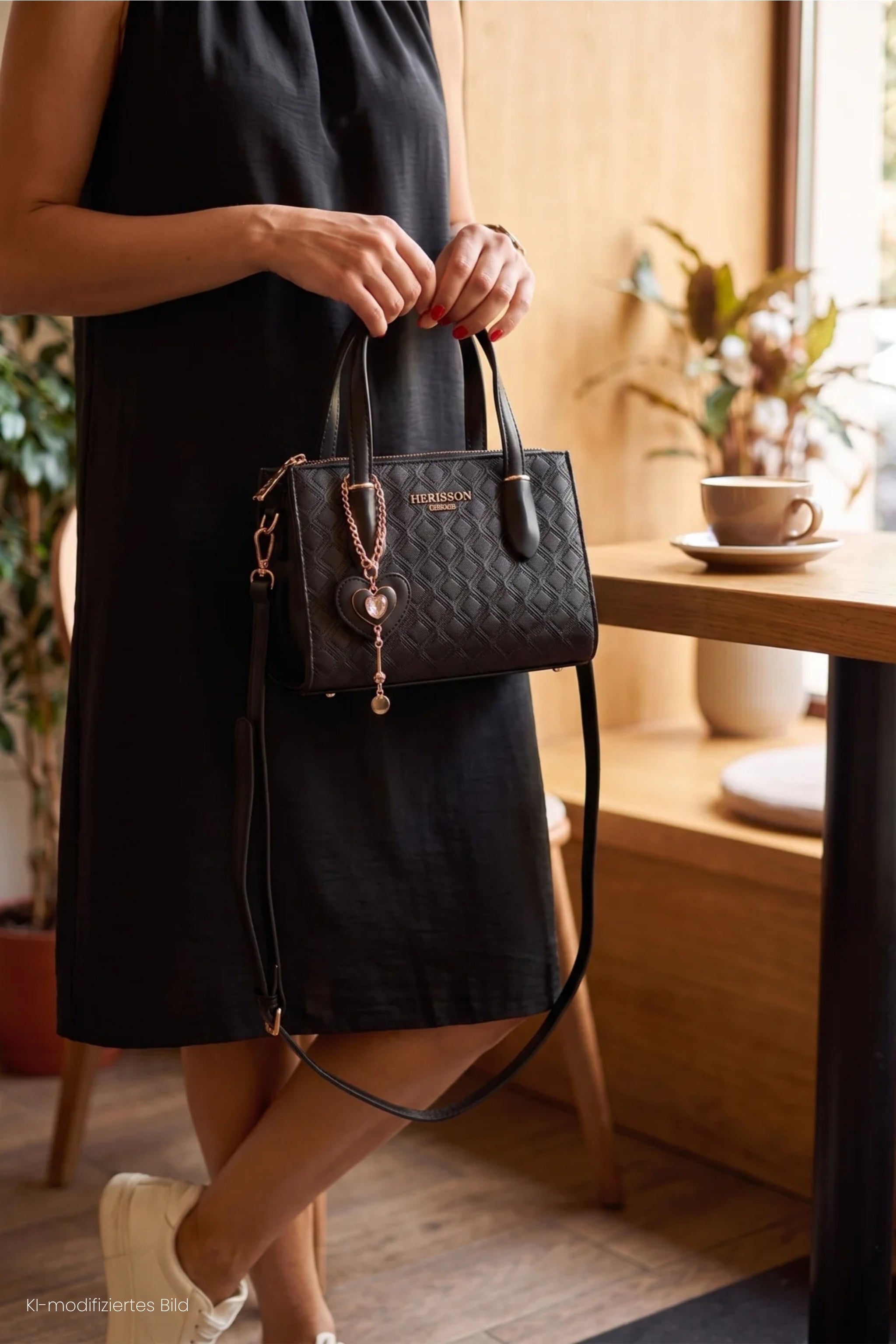kleine, elegante Tasche mit Rauten, schwarz