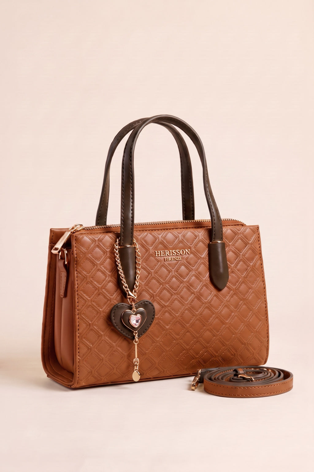 kleine, elegante Tasche mit Rauten, camel/orange