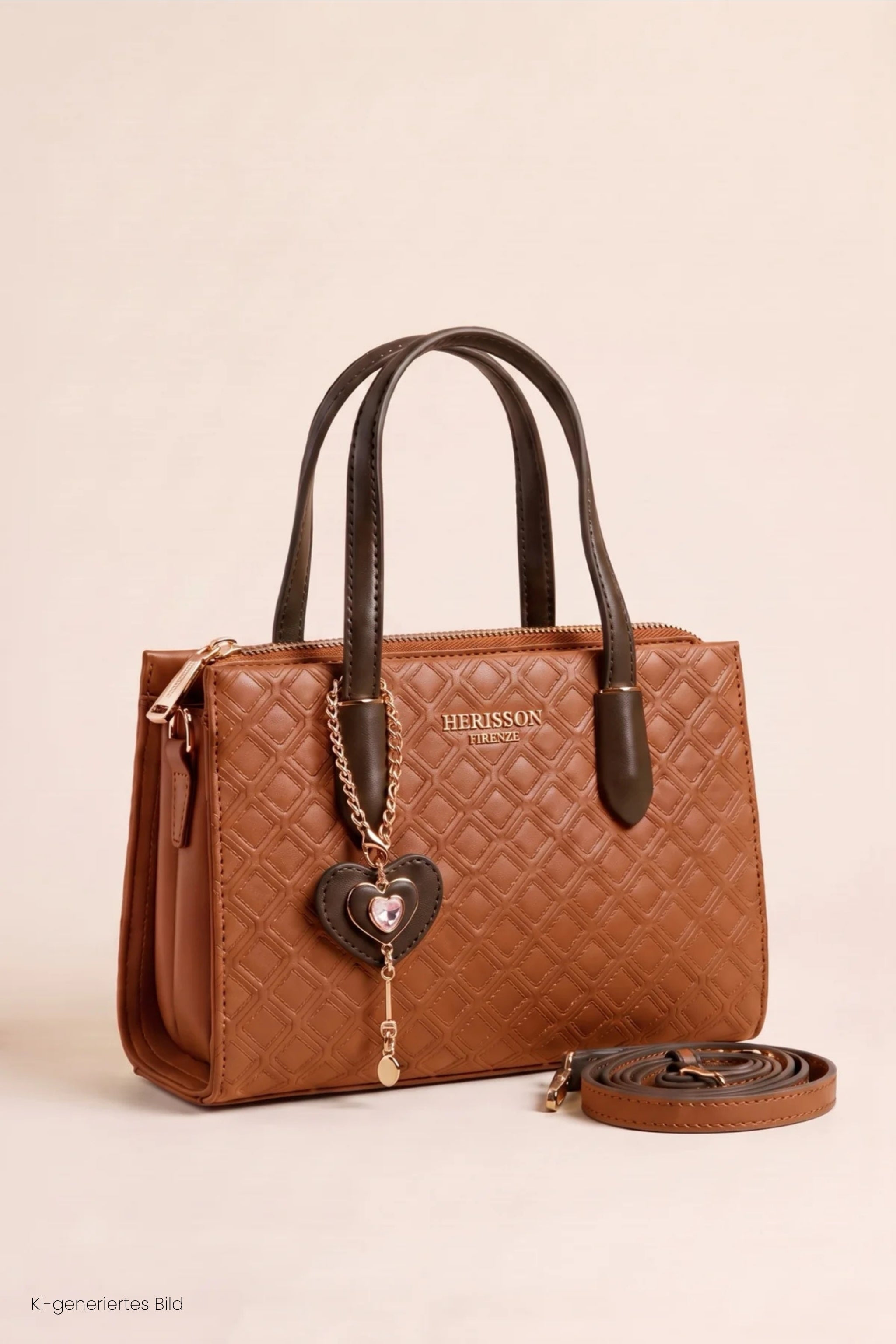 kleine, elegante Tasche mit Rauten, camel/orange