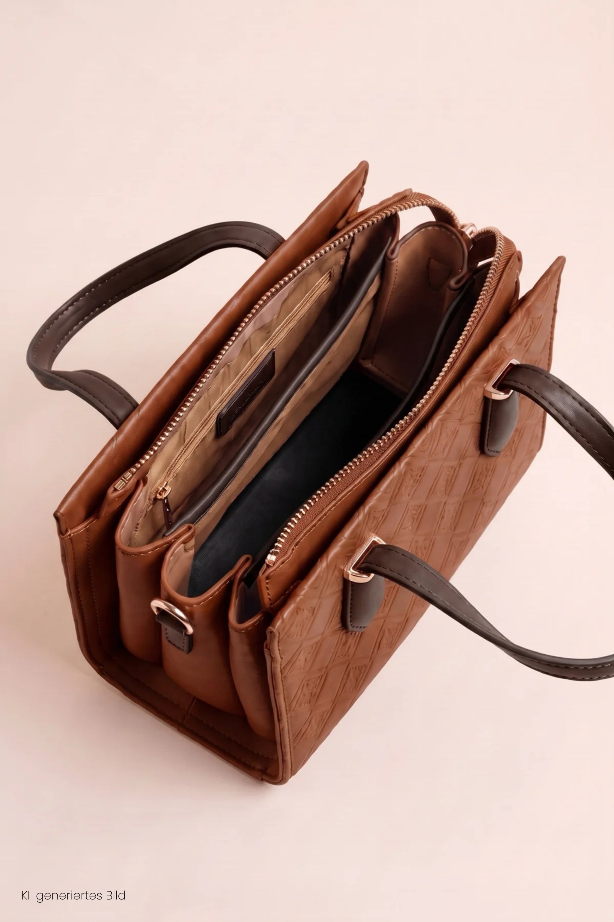 kleine, elegante Tasche mit Rauten, camel/orange