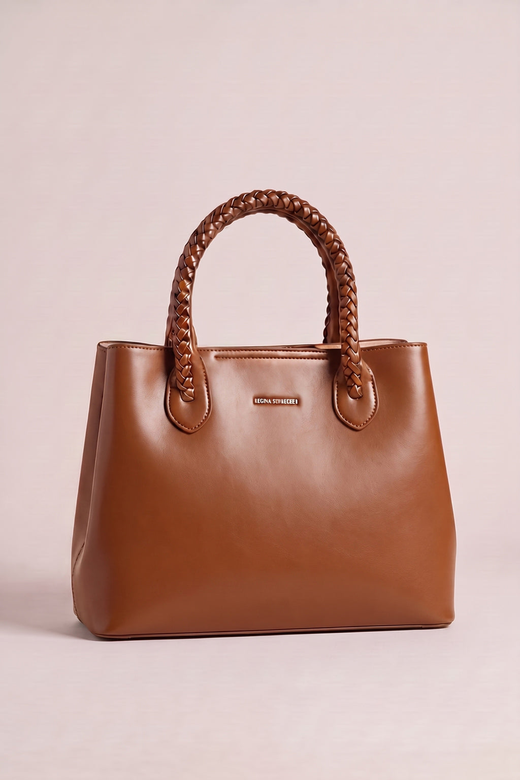 elegante Tasche mit geflochtenem Henkel, camel/hellbraun