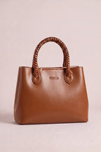 elegante Tasche mit geflochtenem Henkel, camel/hellbraun