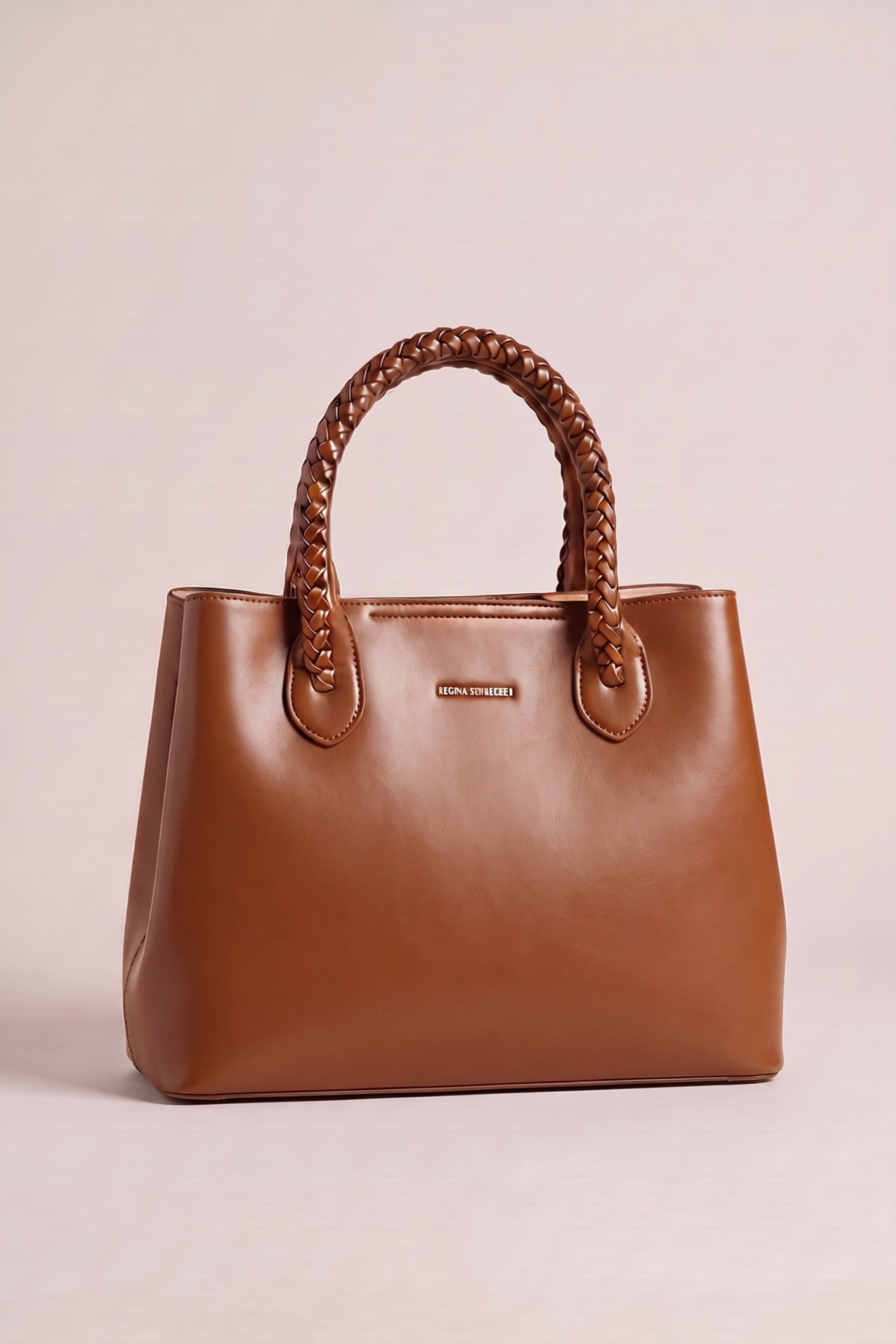 elegante Tasche mit geflochtenem Henkel, camel/hellbraun