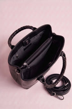elegante Tasche mit geflochtenem Henkel, schwarz