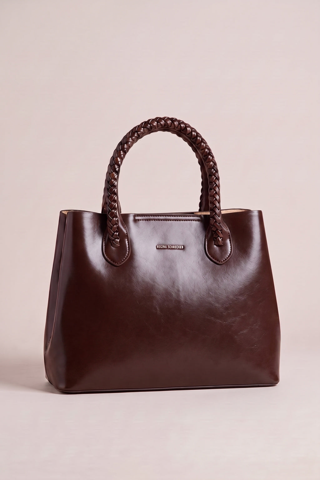 elegante Tasche mit geflochtenem Henkel, dunkelbraun