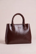 elegante Tasche mit geflochtenem Henkel, dunkelbraun