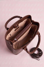 elegante Tasche mit geflochtenem Henkel, dunkelbraun