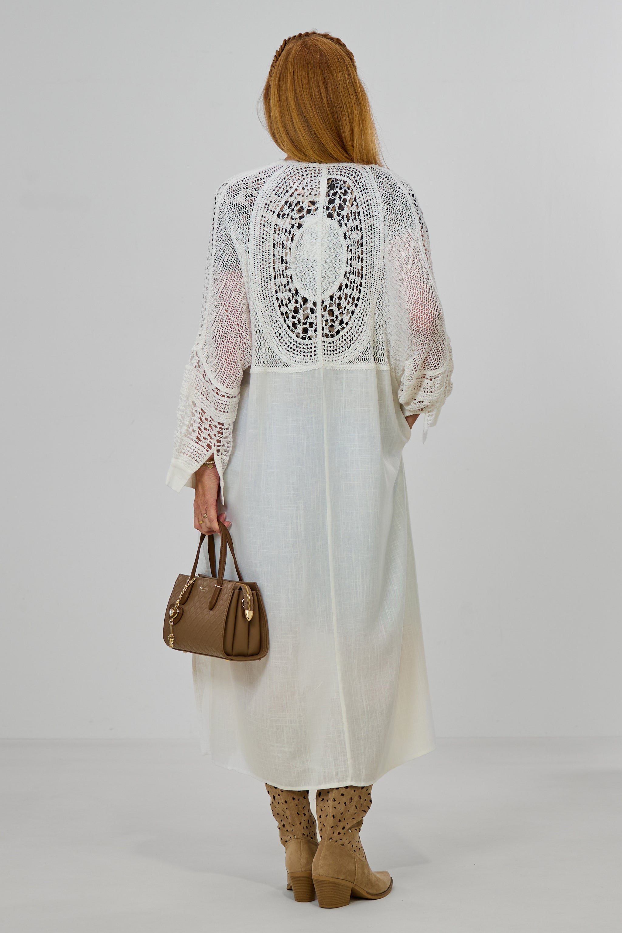 Sommer-Longjacke mit Häkeleinsatz, weiß