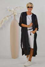 Sommer-Longjacke mit Häkeleinsatz, schwarz