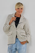 Tweed-Blazer mit breitem Revers, creme-schwarz