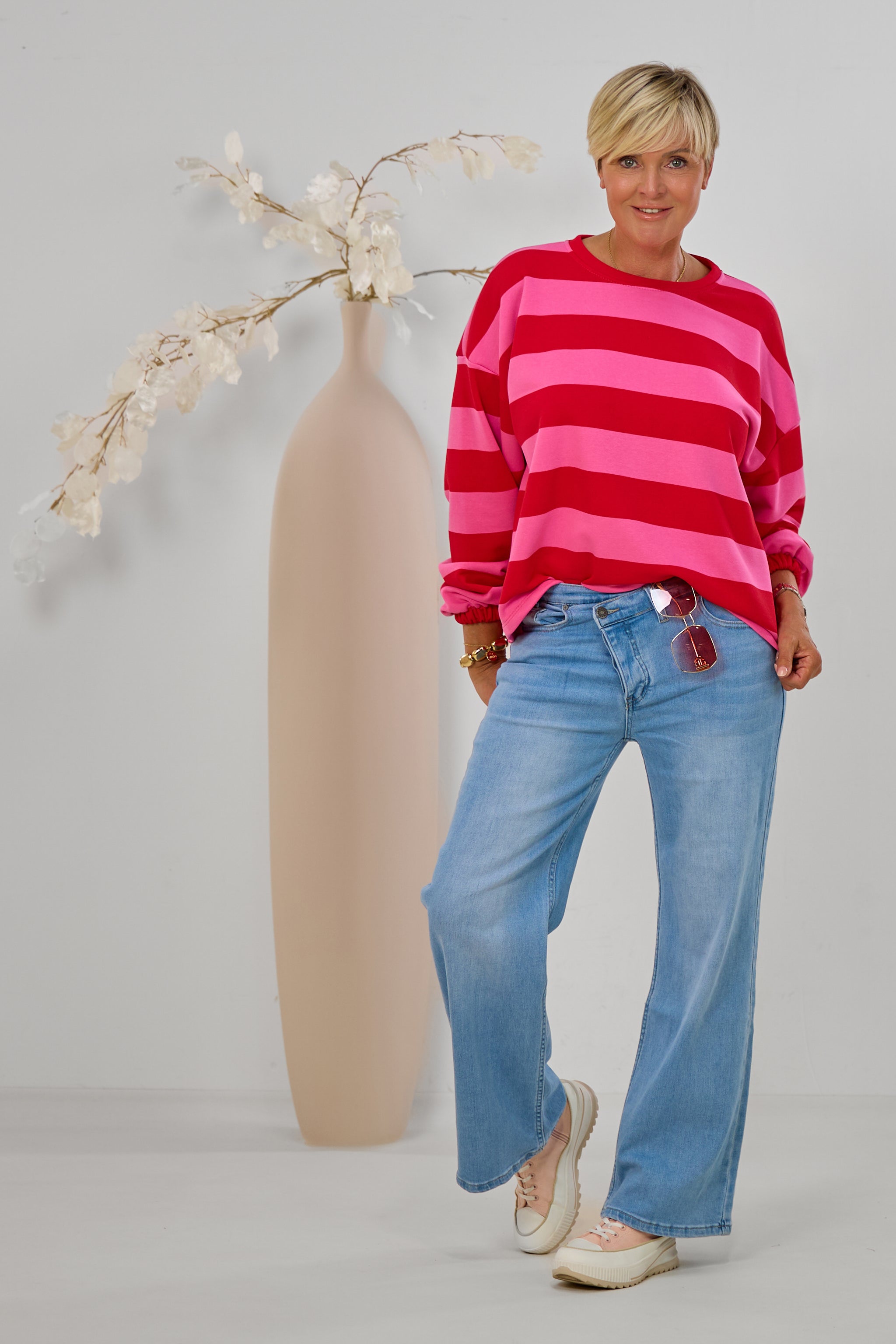Quer gestreiftes Sweaty, pink-rot