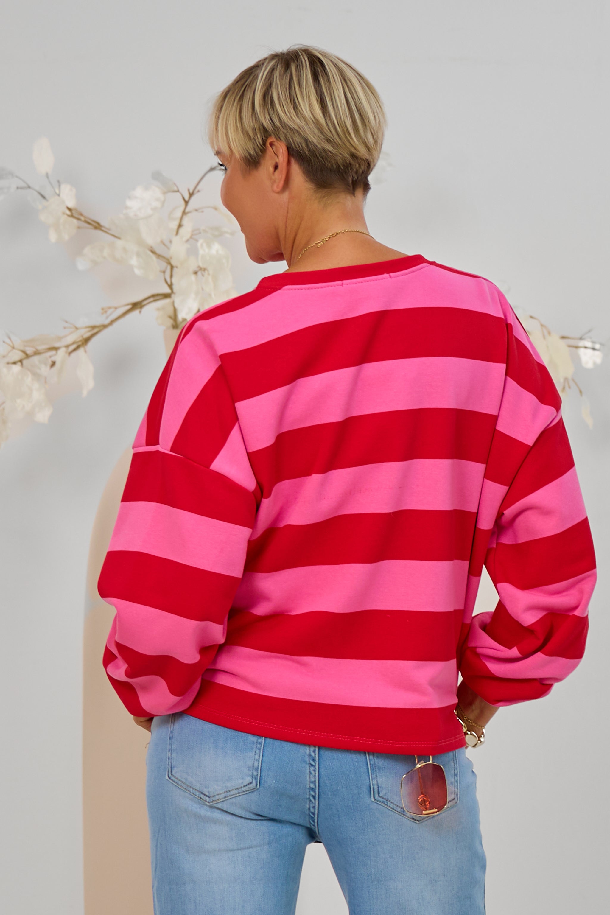 Quer gestreiftes Sweaty, pink-rot
