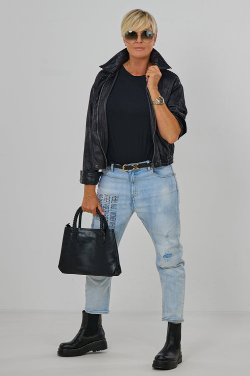 Blouson in Waschleder-Optik, schwarz