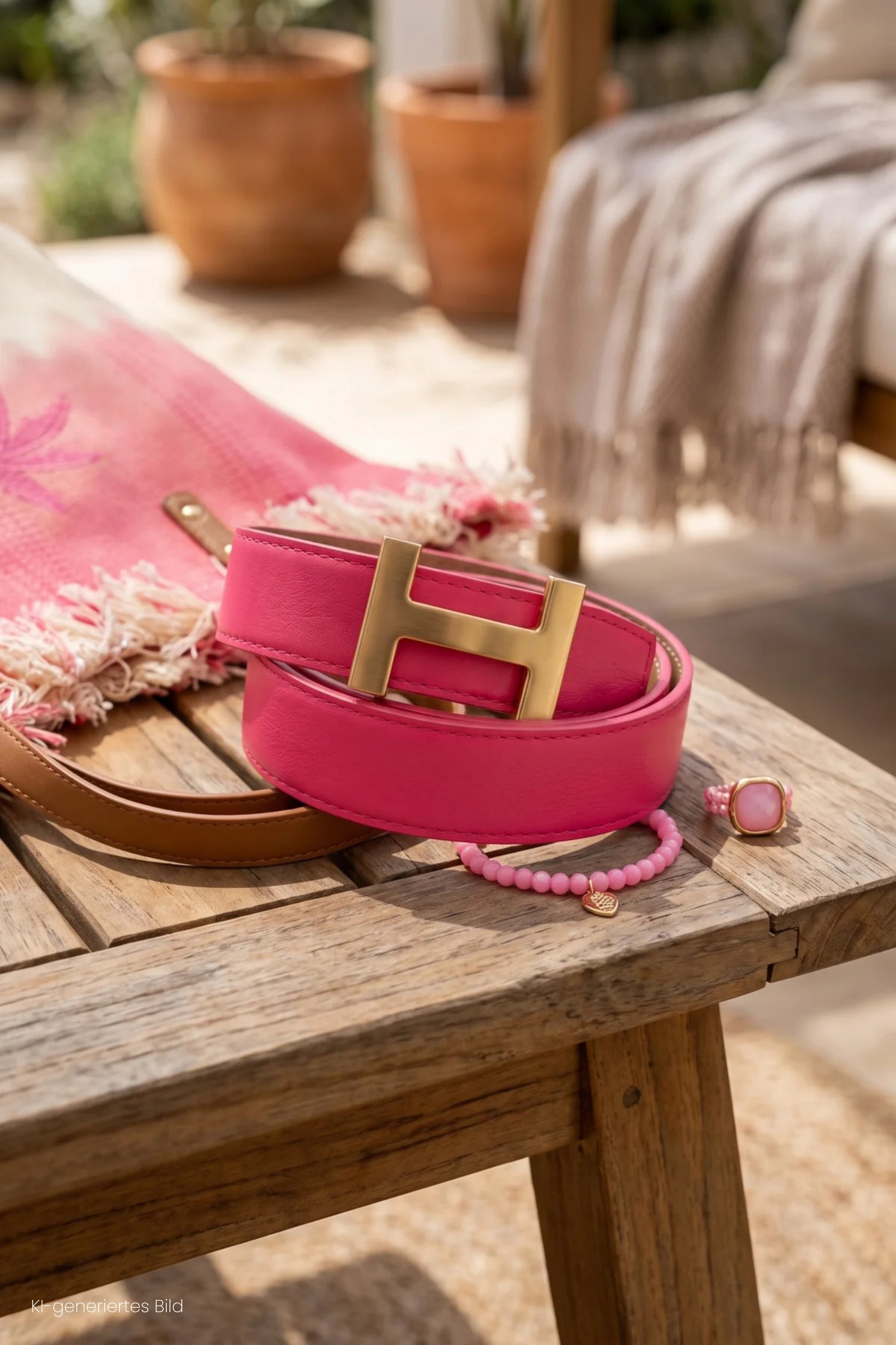 Ledergürtel mit goldener Schnalle, pink