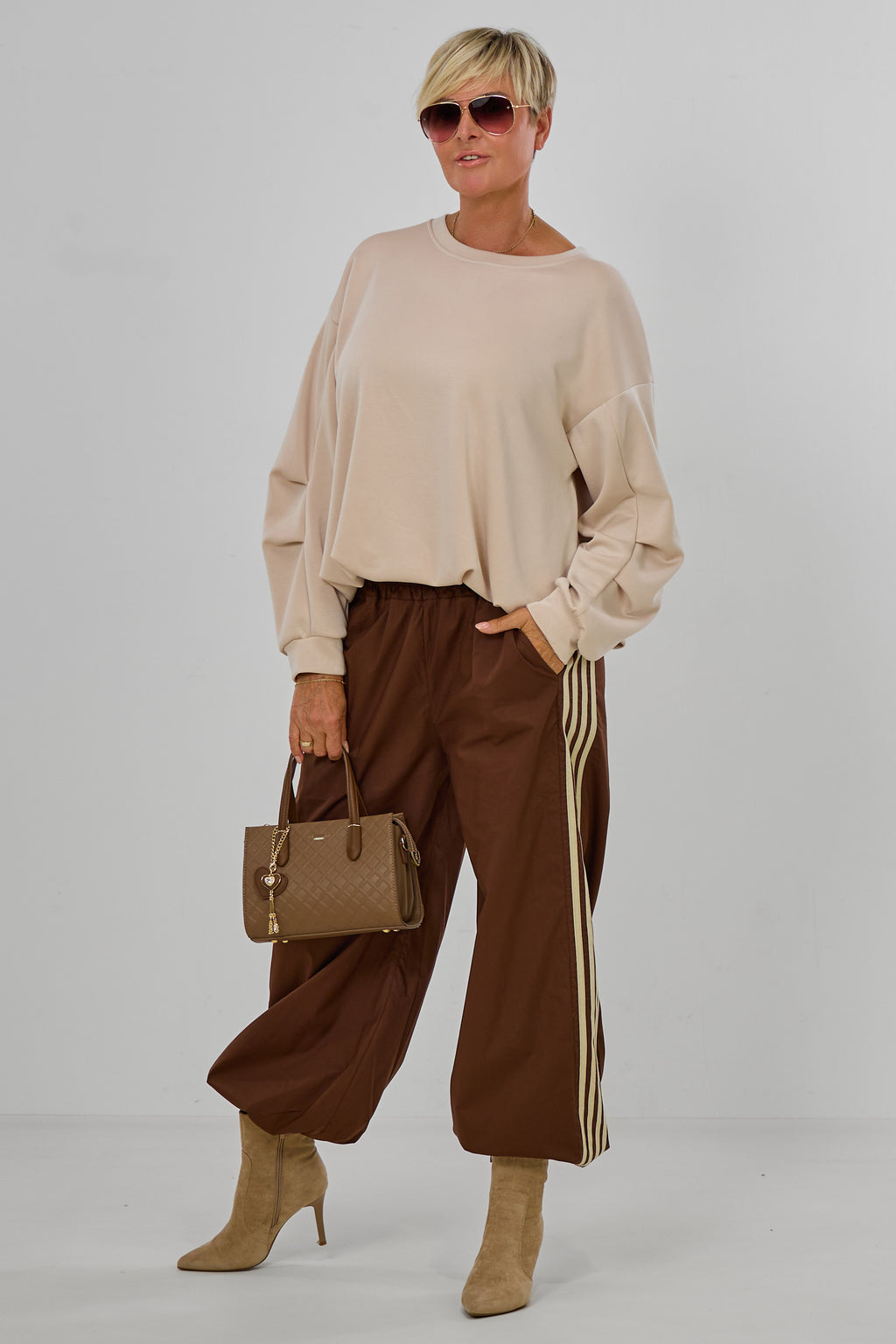 Cozy Balloon-Shirt mit langen Ärmeln, beige