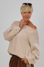 Cozy Balloon-Shirt mit langen Ärmeln, beige