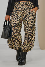 Leichte Pumphose im Leo-Look mit Streifen, leo-beige-schwarz